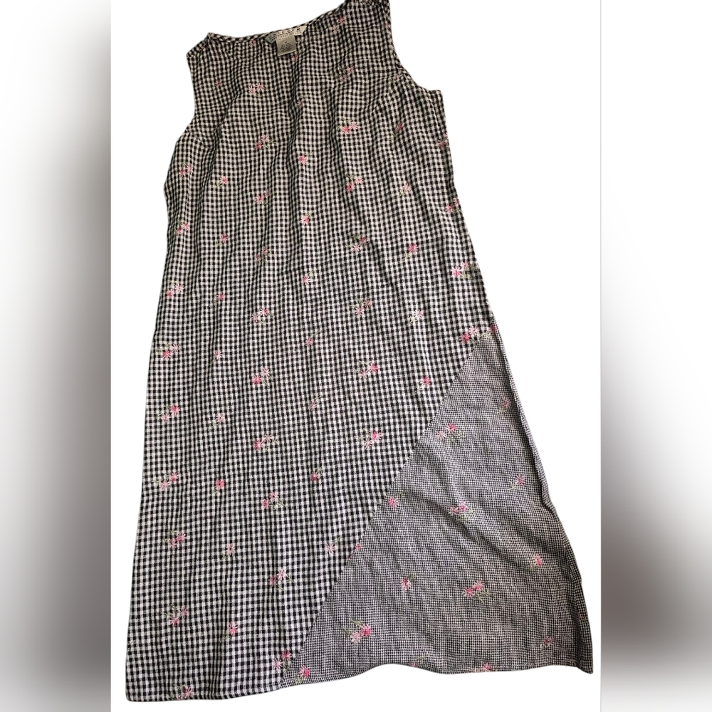 Vtg Uniform John Paul Richard Black and White Gingham Dress w/ Pink Accents Y2k
